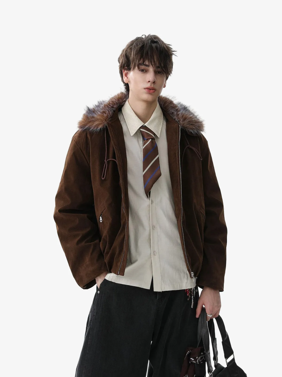 Vintage Drawstring Design Fur Collar Padded Jacket sold by Thesupermade product image thumbnail 2