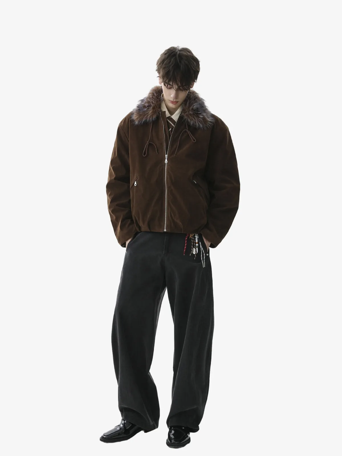 Vintage Drawstring Design Fur Collar Padded Jacket sold by Thesupermade product image thumbnail 3