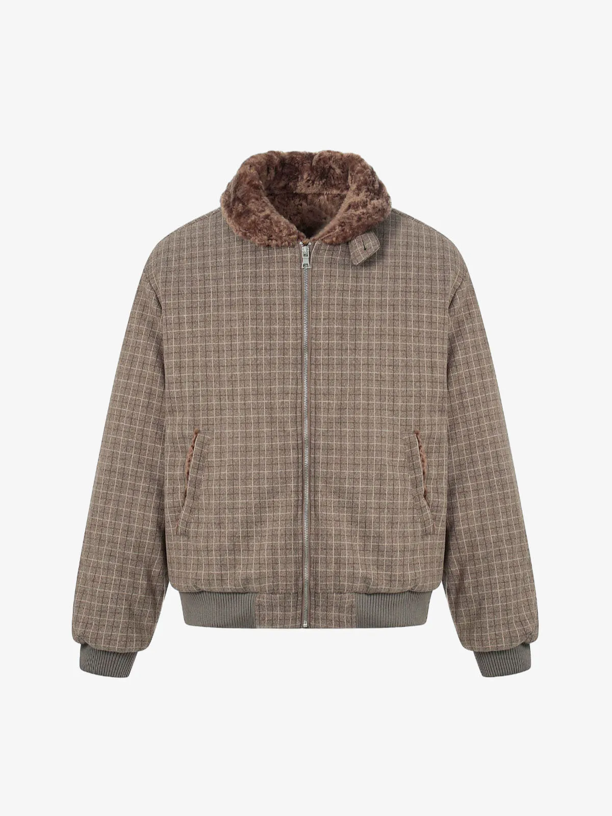 Retro Plaid Fur Collar Warm Padded Jacket sold by Thesupermade