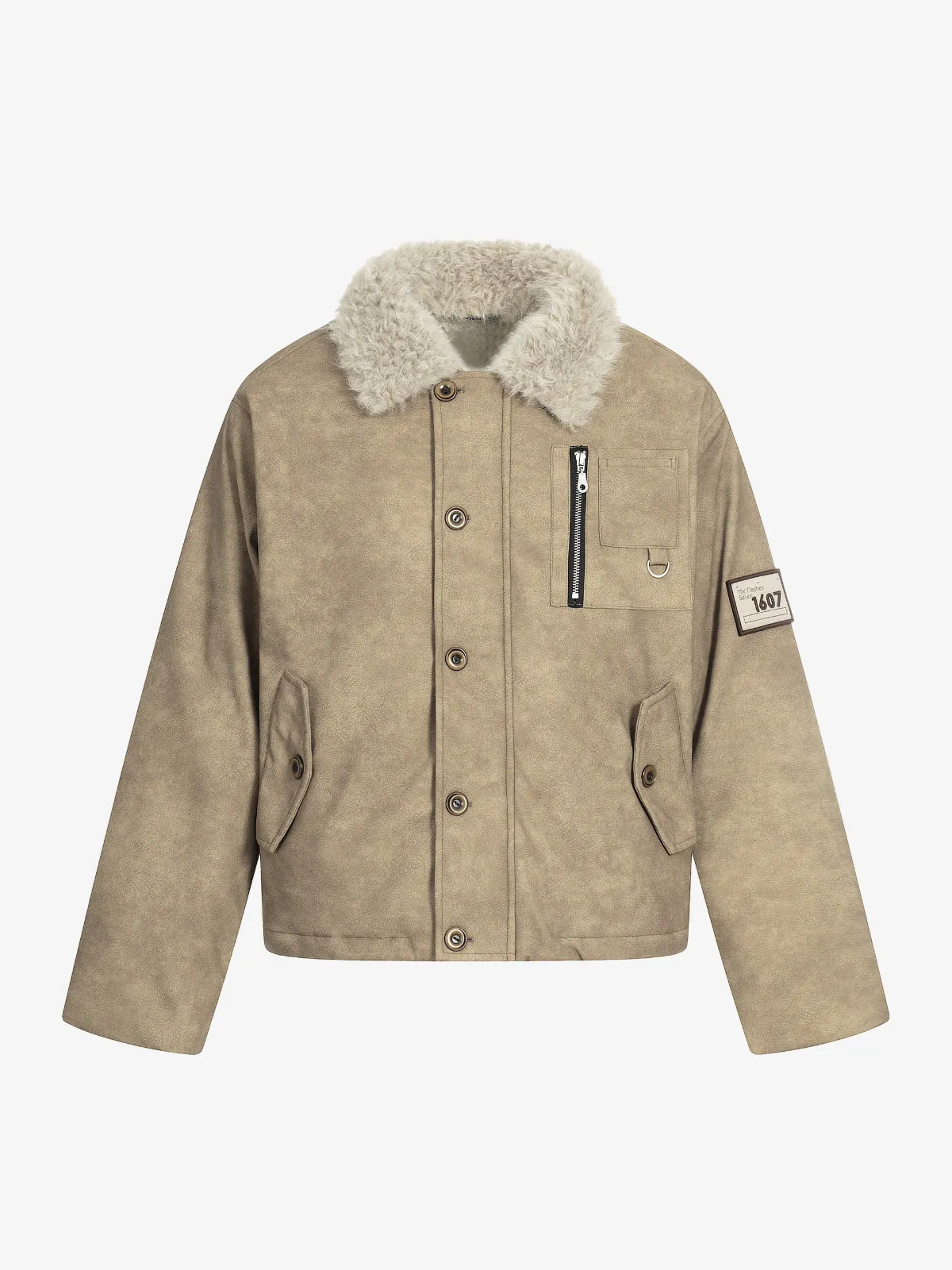 Vintage Fur Collar PU Leather Badge Embroidery Work Jacket sold by Thesupermade