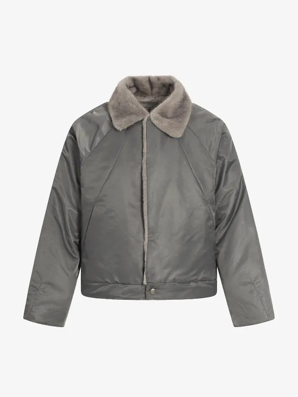 Deconstructed Patchwork Fur Collar Bomber Jacket sold by Thesupermade