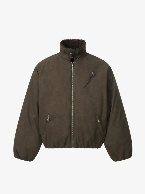 Vintage Zipper Pocket Design Sherpa Lined Collar Padded Jacket sold by Thesupermade