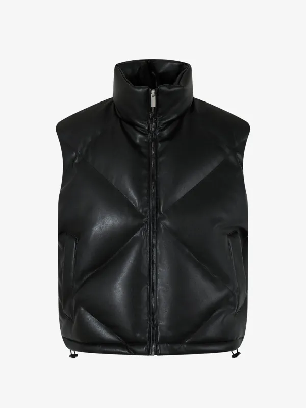 Minimalist Faux Leather Stand Collar Puffer Vest sold by Thesupermade