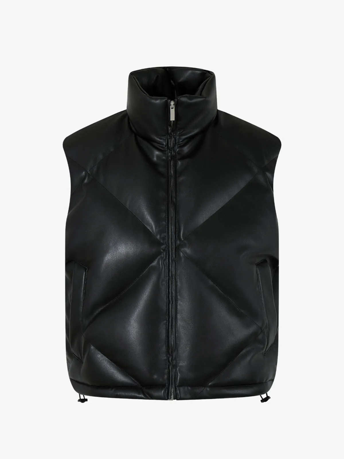Minimalist Faux Leather Stand Collar Puffer Vest sold by Thesupermade