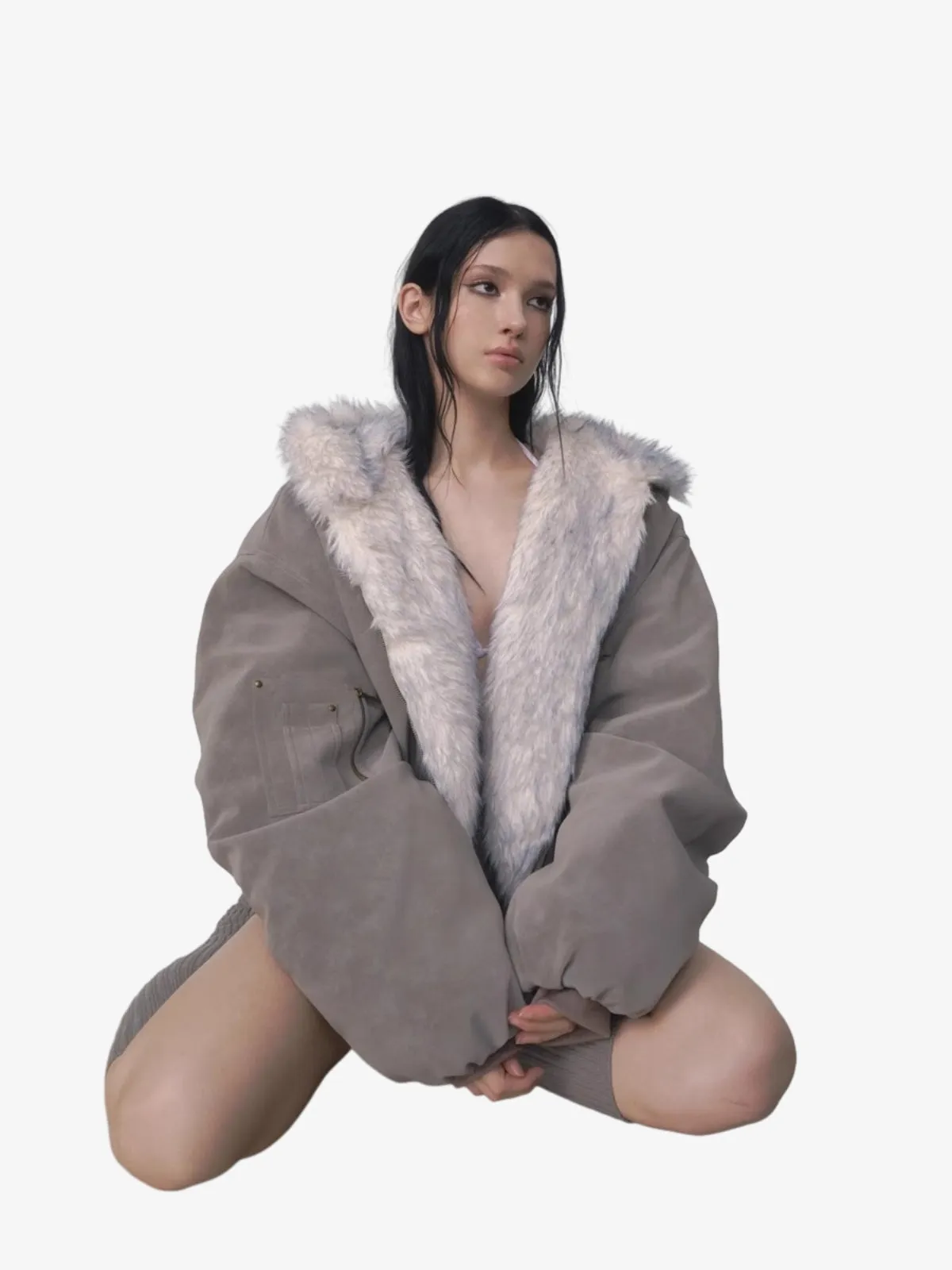 Oversized Reversible Fur Hooded Jacket - 2544 sold by Thesupermade product image thumbnail 4