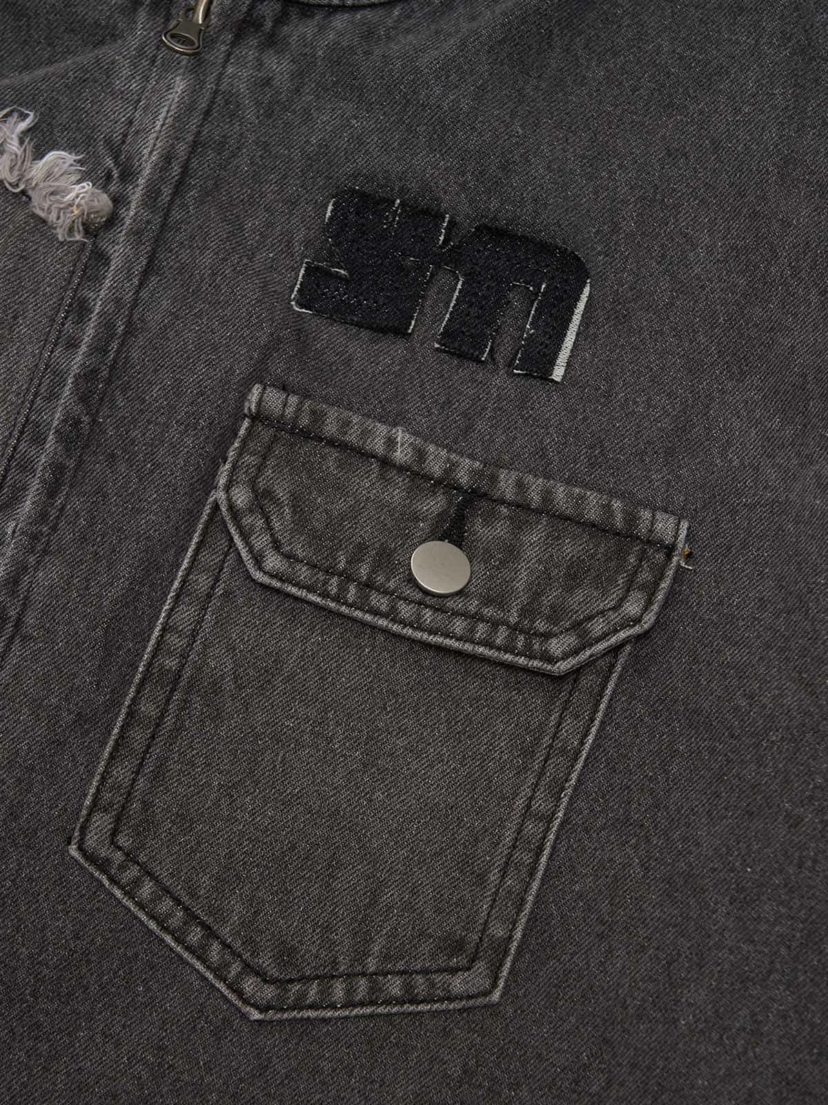 Original Appliqué Deconstructed Patchwork Raw-edge Denim Jacket sold by Thesupermade product image thumbnail 4