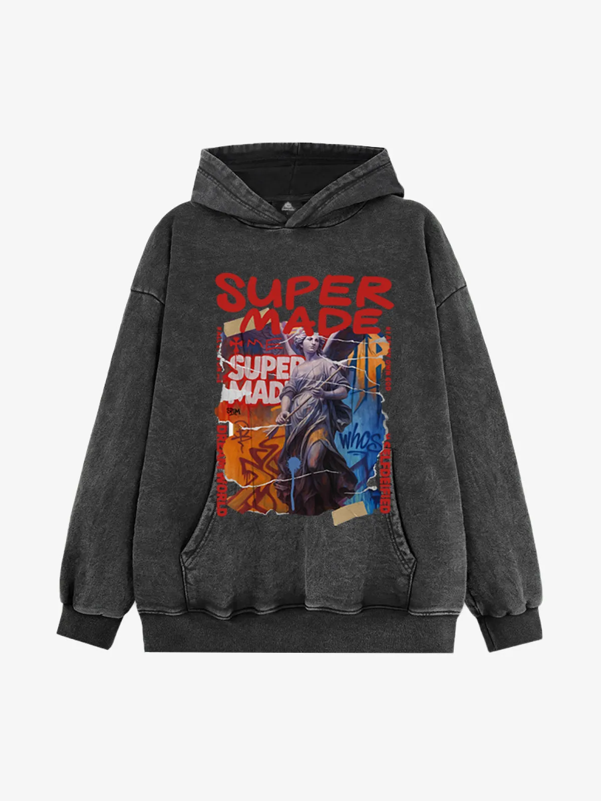 French Terry Vintage Araffiti Cllage Sculpture Hooded Sweatshirt sold by Thesupermade product image thumbnail 3