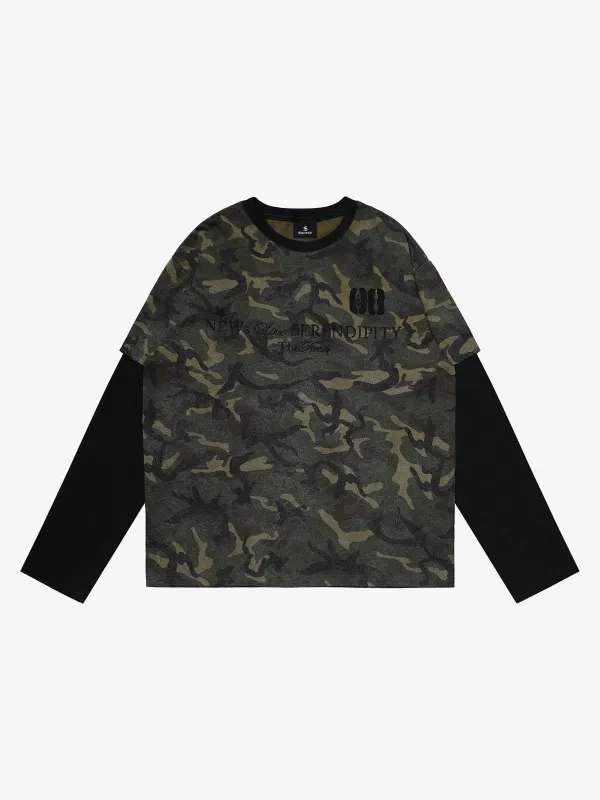 Camouflage Print Layered Long Sleeve T-Shirt sold by Thesupermade