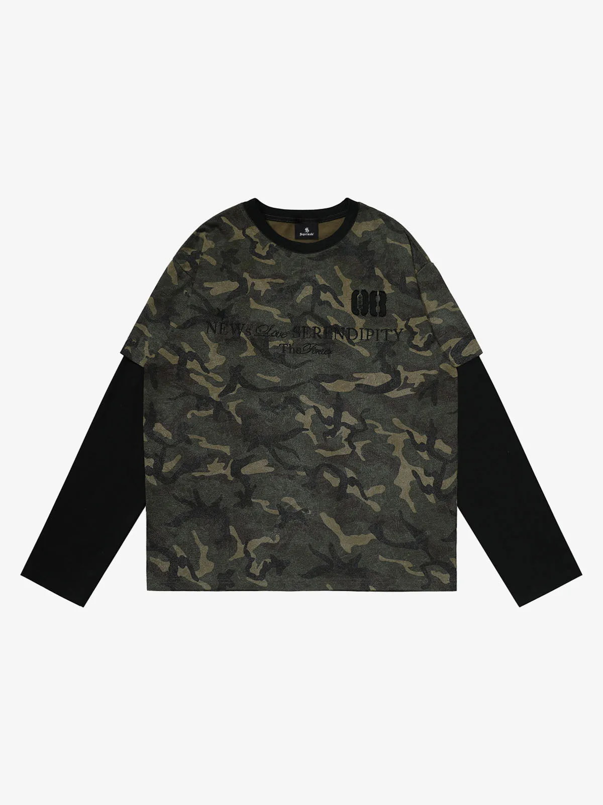Camouflage Print Layered Long Sleeve T-Shirt sold by Thesupermade