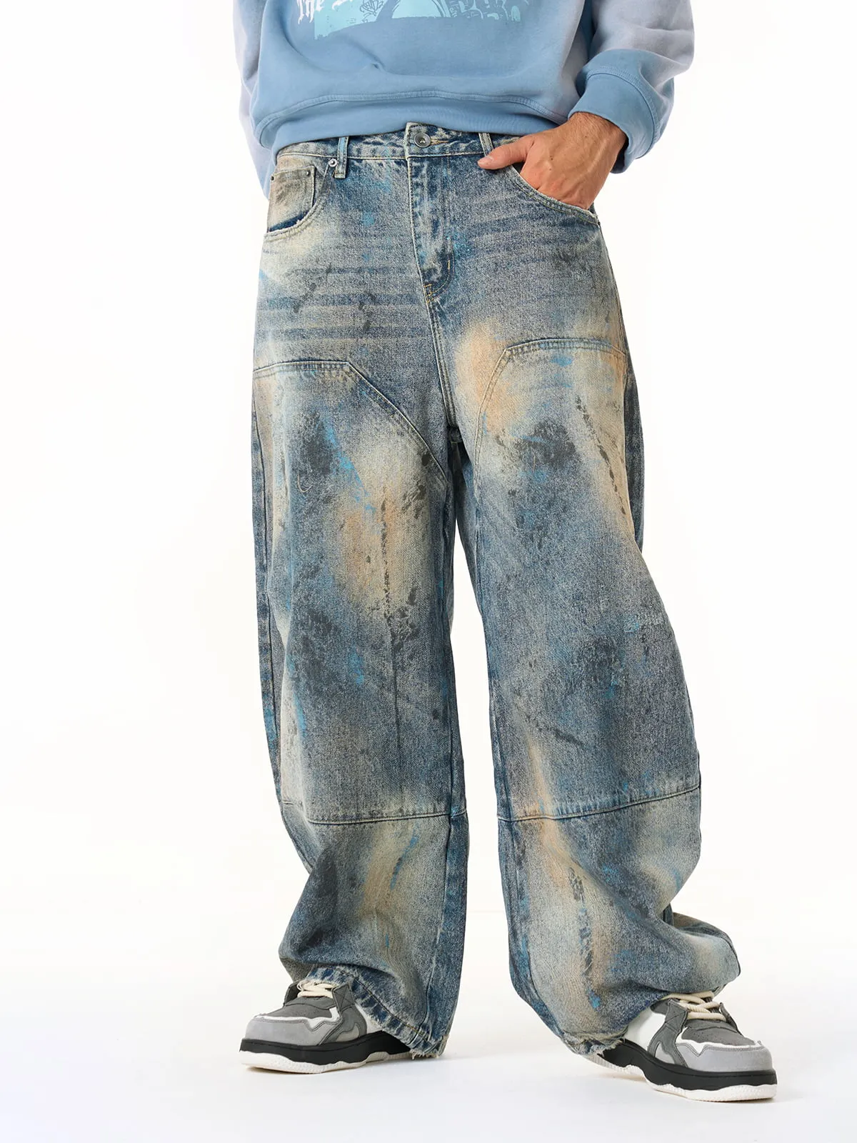 Street Deconstruction Smudge Graffiti Barrel Jeans sold by Thesupermade product image thumbnail 3