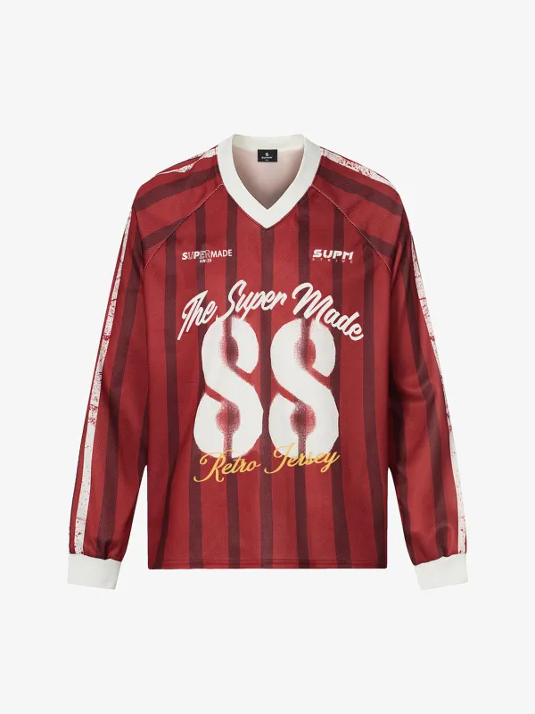 Retro Striped 88 Print Graphic Jersey Long-Sleeved T-Shirt sold by Thesupermade