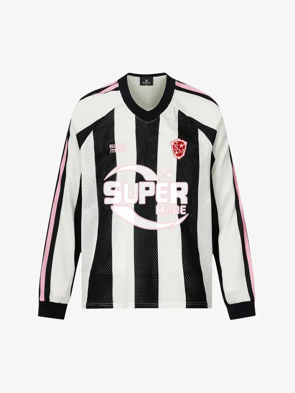 Streetwear Contrast Stripe SUPER Print Long-Sleeved T-Shirt sold by Thesupermade