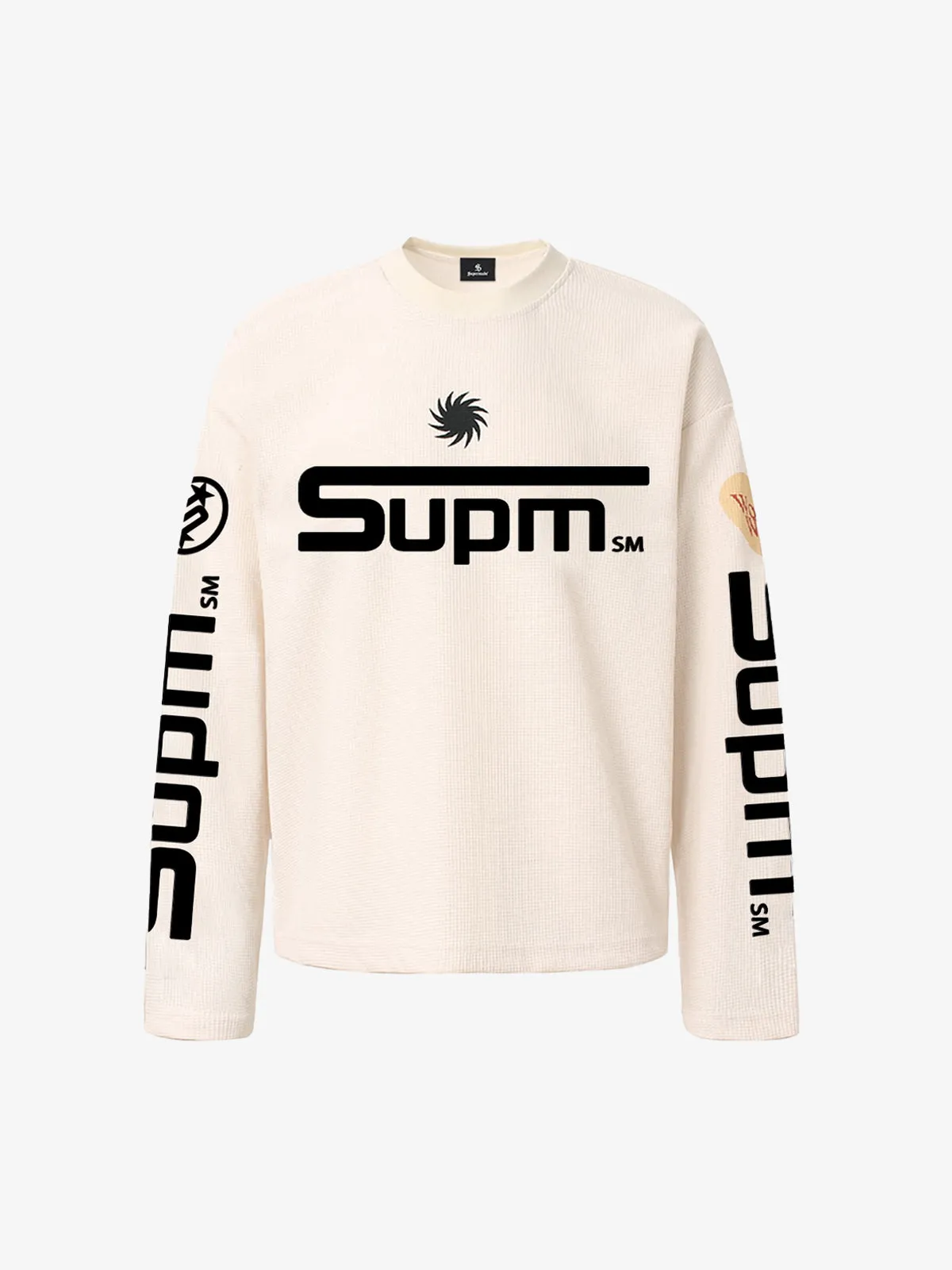 Textured Waffle SUPM Letter Graphic Long Sleeve T-Shirt sold by Thesupermade