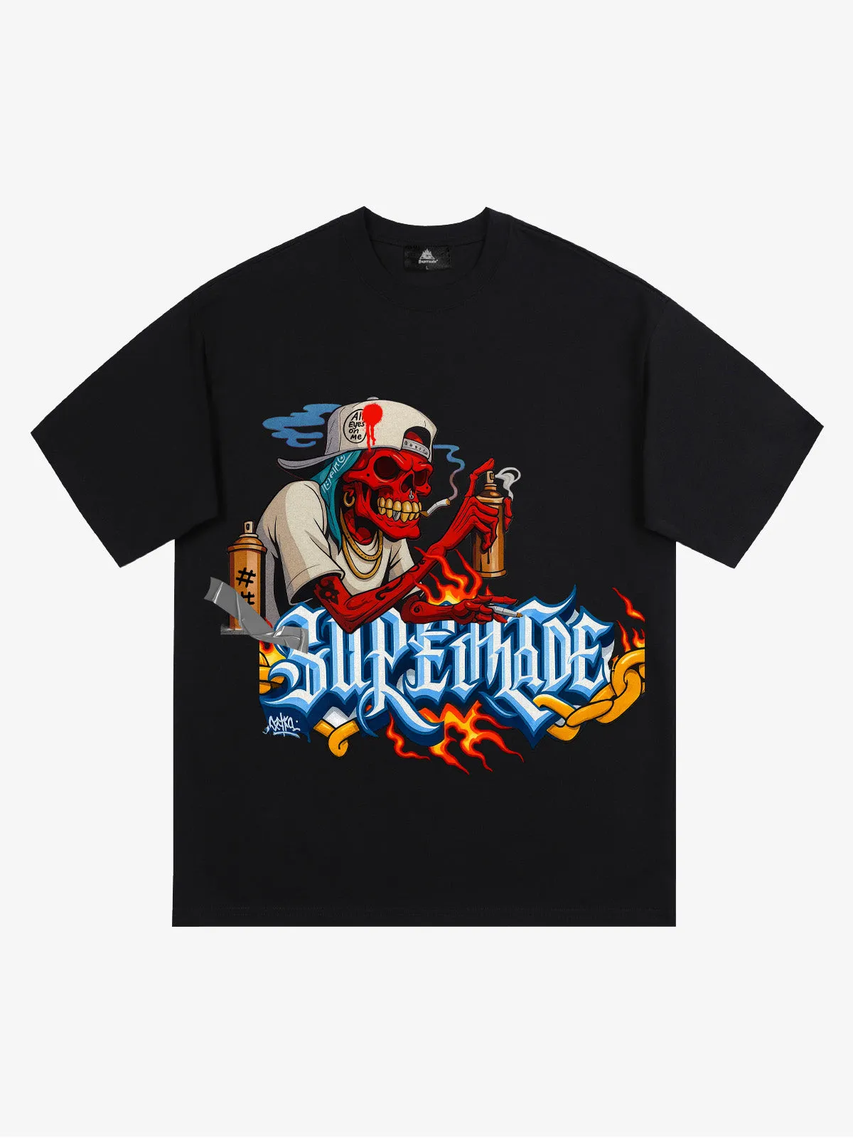 Street Skull Graffiti Artist Flame Flower Font T-Shirt sold by Thesupermade product image thumbnail 4