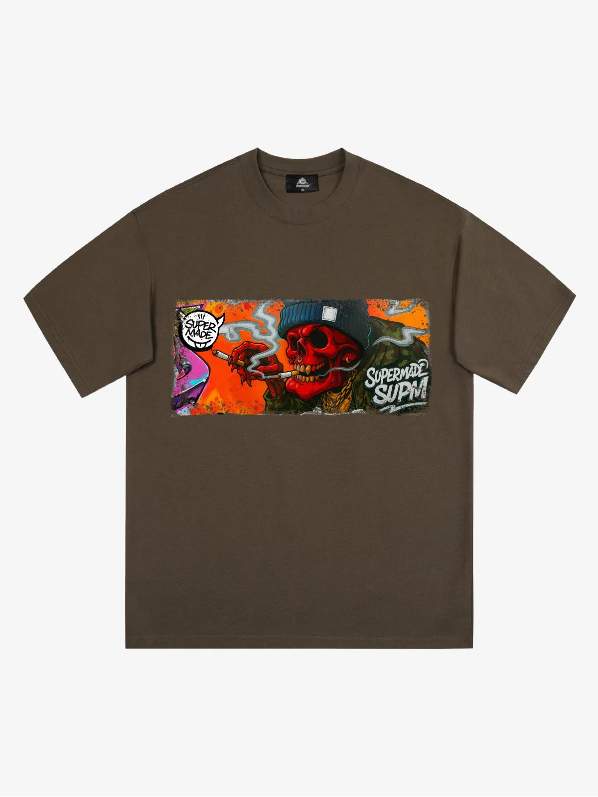 Distressed Blood Red Skull With Smoke Graffiti T-Shirt sold by Thesupermade product image thumbnail 5