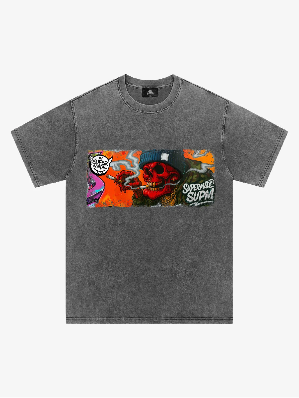 Distressed Blood Red Skull With Smoke Graffiti T-Shirt sold by Thesupermade product image thumbnail 2