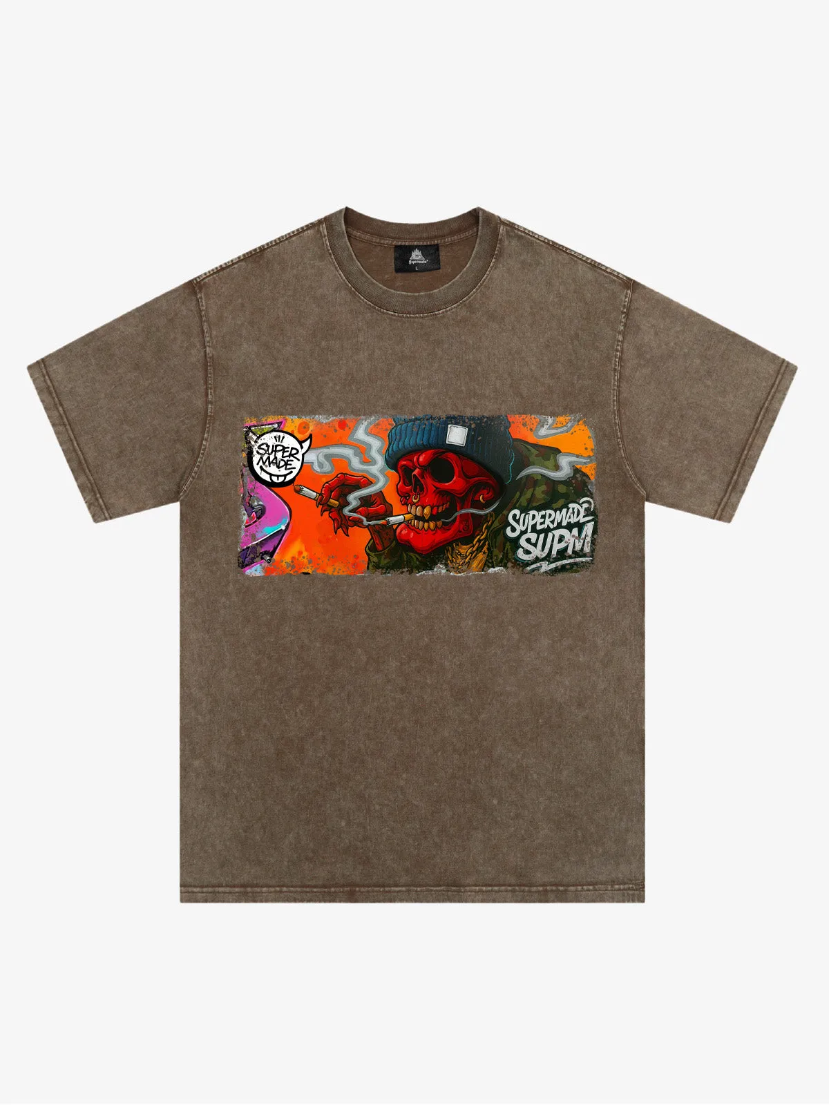 Distressed Blood Red Skull With Smoke Graffiti T-Shirt sold by Thesupermade product image thumbnail 3