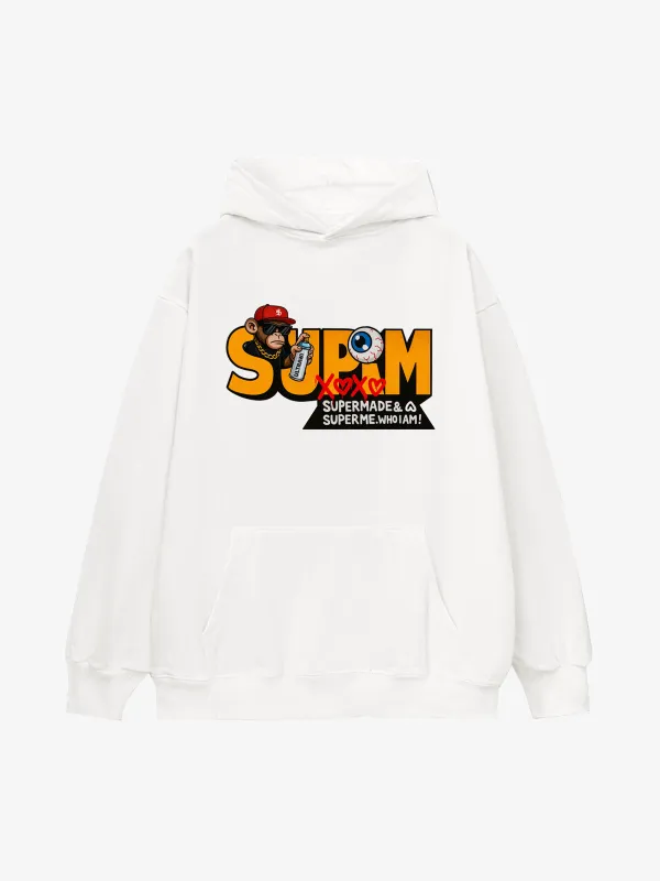 Street Rock Monkey Graphic SUPM Letter Print Hoodie sold by Thesupermade