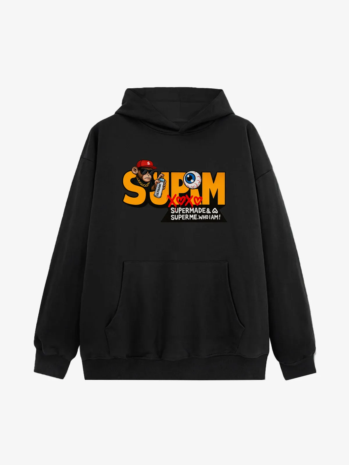 Street Rock Monkey Graphic SUPM Letter Print Hoodie sold by Thesupermade product image thumbnail 2