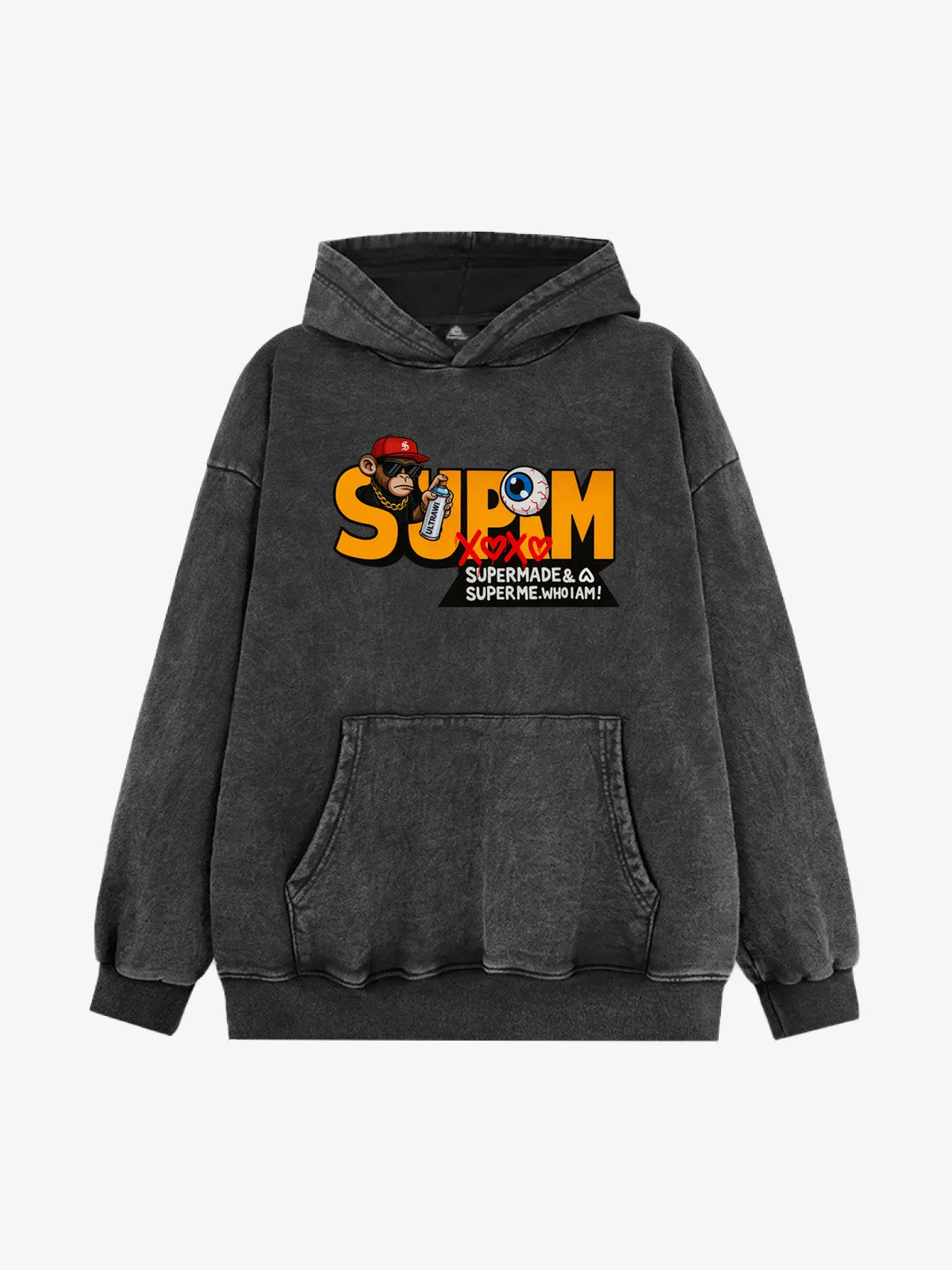 Street Rock Monkey Graphic SUPM Letter Print Hoodie sold by Thesupermade product image thumbnail 3