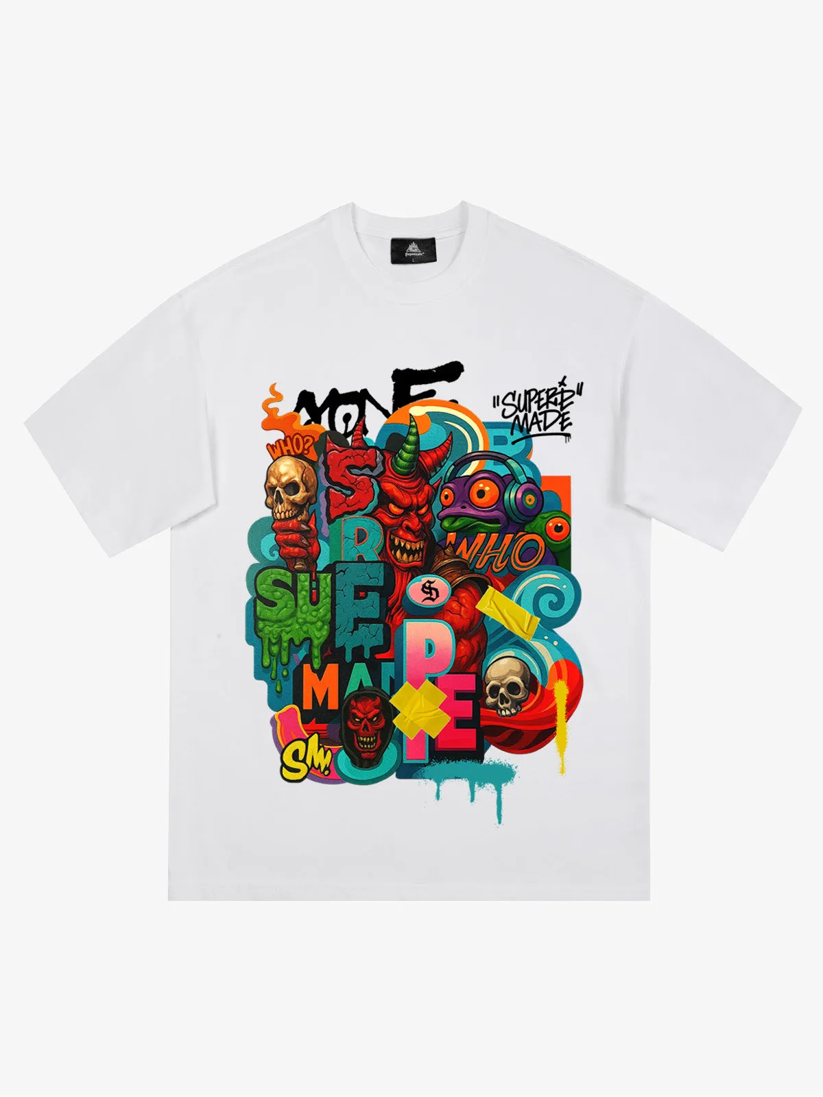 Trendy Multicolor Graffiti Skull Graphic T-Shirt sold by Thesupermade