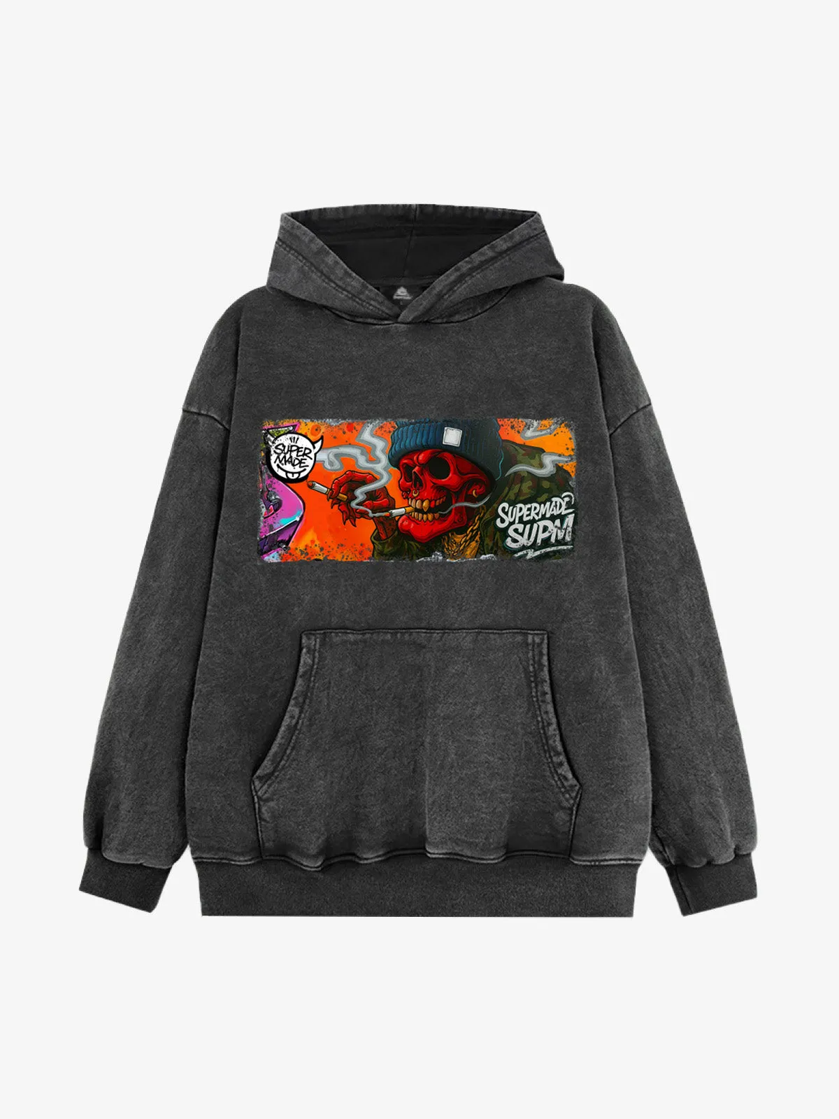 Distressed Blood-Red Skull Graffiti Hoodie sold by Thesupermade product image thumbnail 3