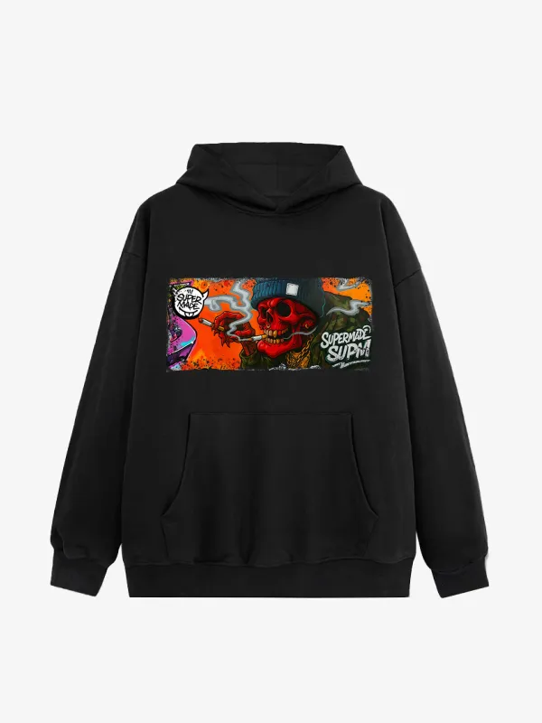 Distressed Blood-Red Skull Graffiti Hoodie sold by Thesupermade