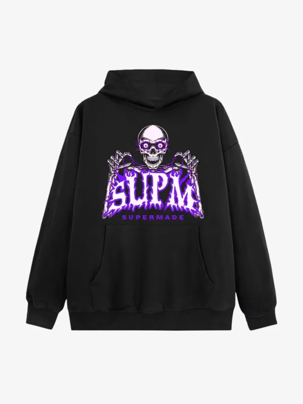 Streetwear Purple Flame Skull Graphic Oversized Hoodie sold by Thesupermade