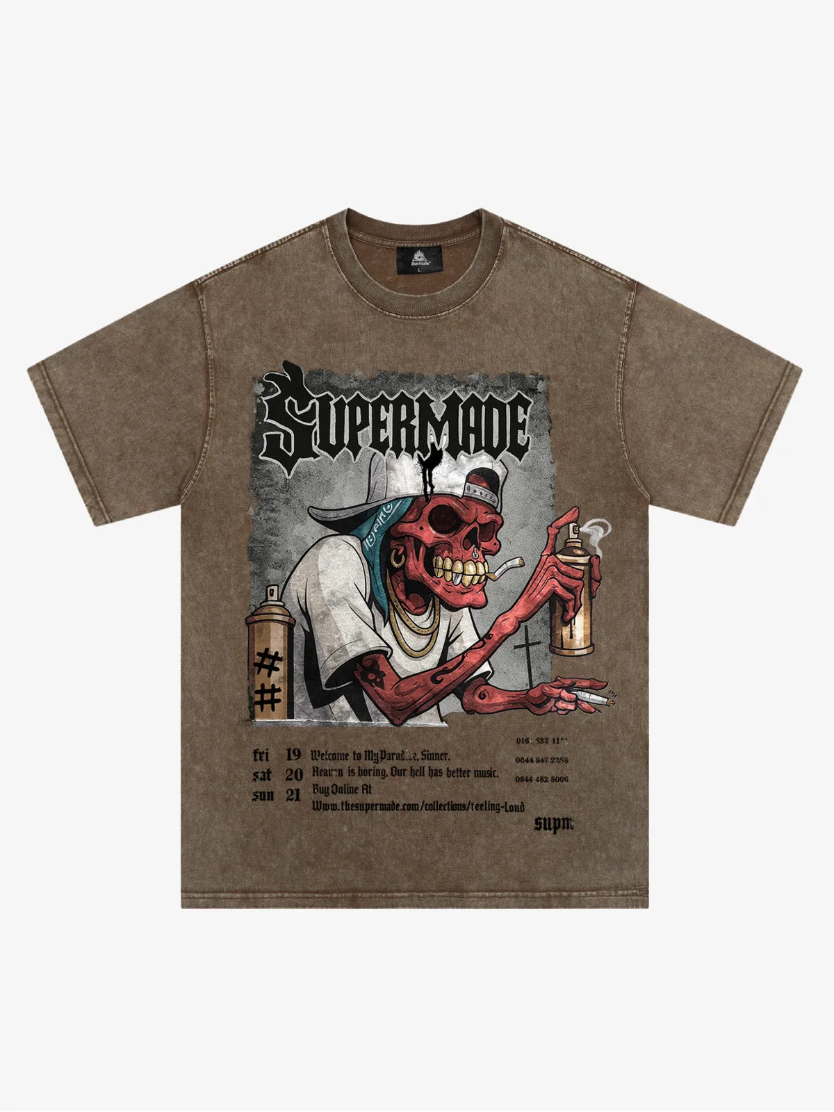 Streetwear Spray Can Skull Graphic Washed T-Shirt sold by Thesupermade product image thumbnail 4