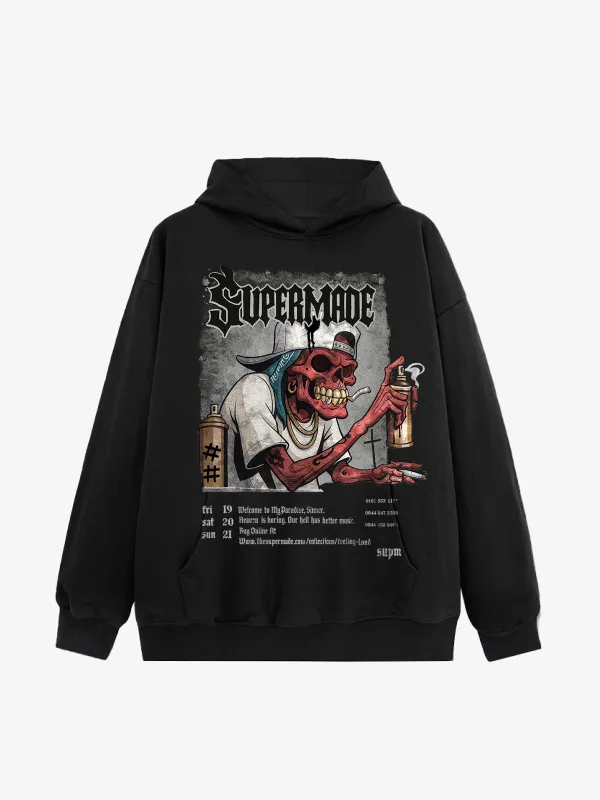 Vintage Punk Street Blood Red Skull Graffiti Hooded Sweatshirt sold by Thesupermade