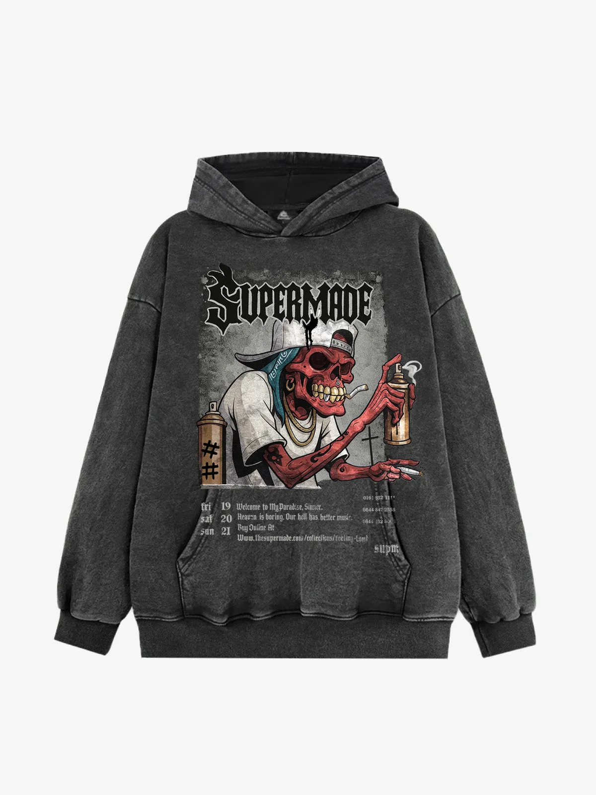 Vintage Punk Street Blood Red Skull Graffiti Hooded Sweatshirt sold by Thesupermade product image thumbnail 3