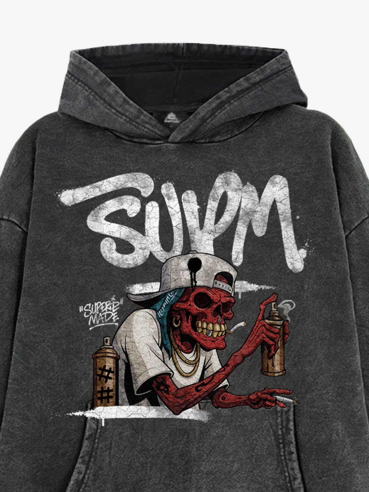 Street Gothic Skull Spray Graffiti Print Hooded Sweatshirt sold by Thesupermade product image thumbnail 4