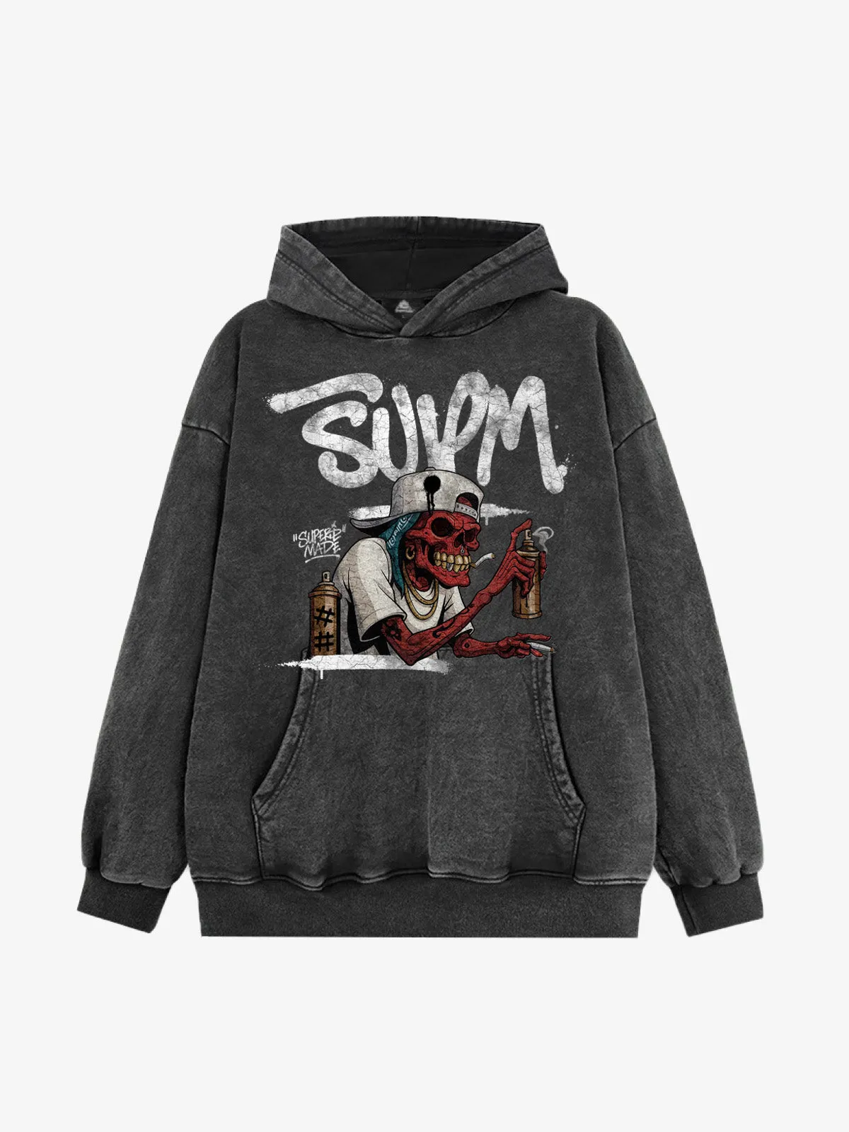 Street Gothic Skull Spray Graffiti Print Hooded Sweatshirt sold by Thesupermade