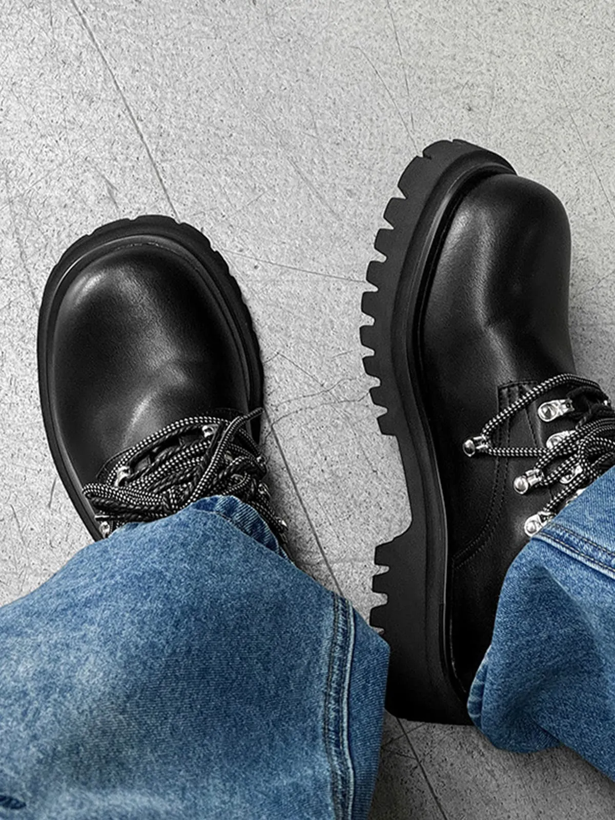 Chunky Rivet Street Style Round Toe Leather Derby Shoes sold by Thesupermade product image thumbnail 4