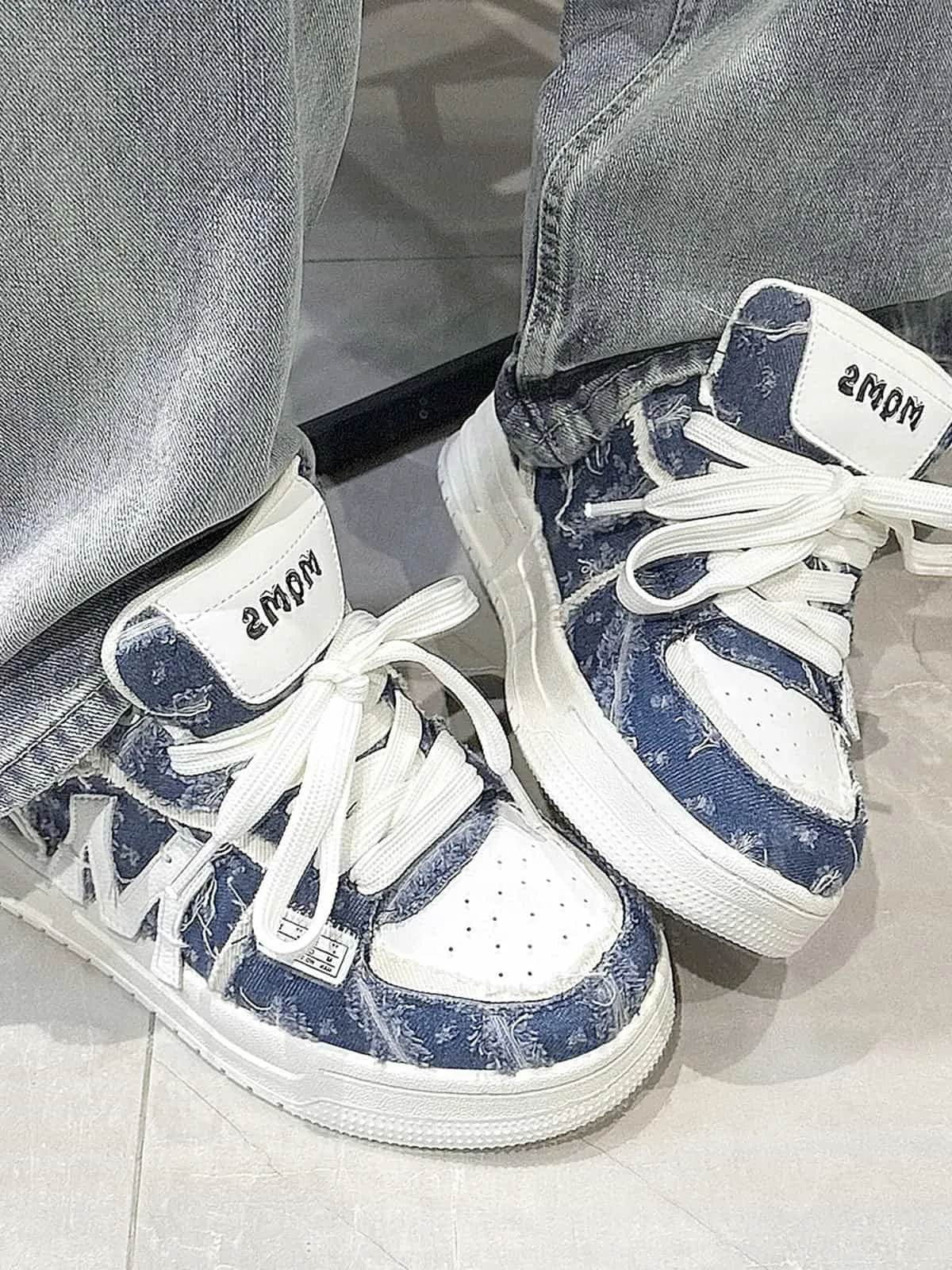 Street Distressed Denim Patchwork Sneakers sold by Thesupermade product image thumbnail 3