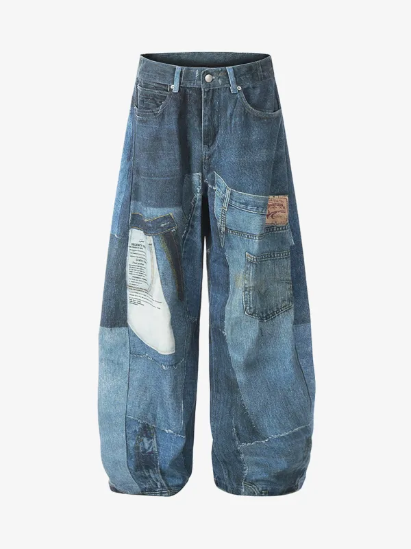 Vintage Patchwork Ripped Barrel Jeans sold by Thesupermade