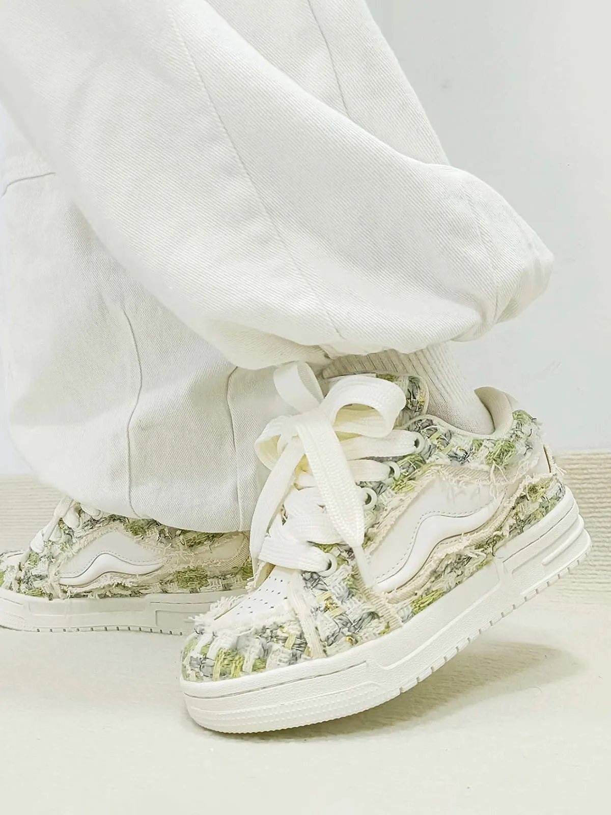 Vintage Tweed Patchwork Frayed Edge Chunky Sneakers sold by Thesupermade product image thumbnail 2