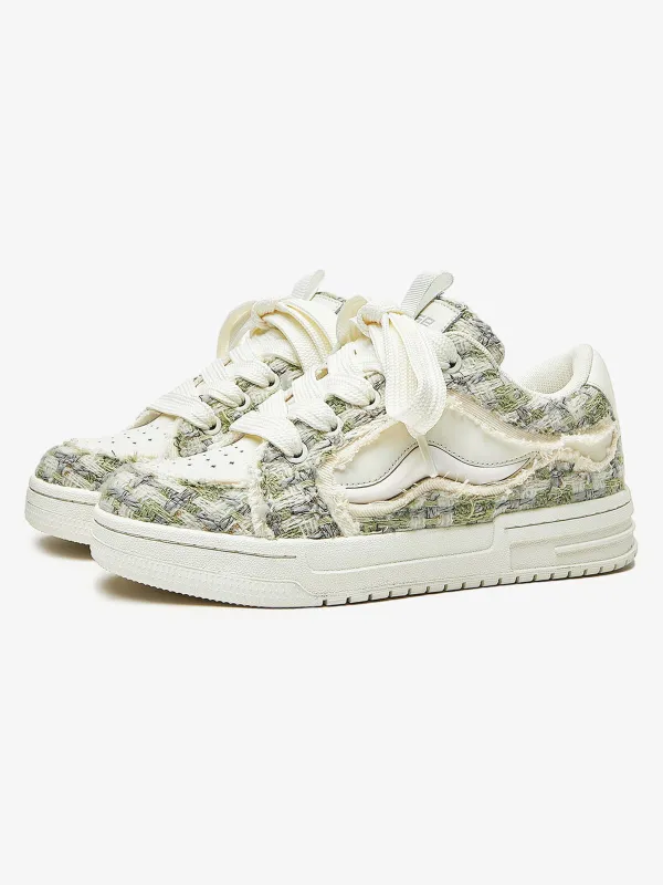 Vintage Tweed Patchwork Frayed Edge Chunky Sneakers sold by Thesupermade