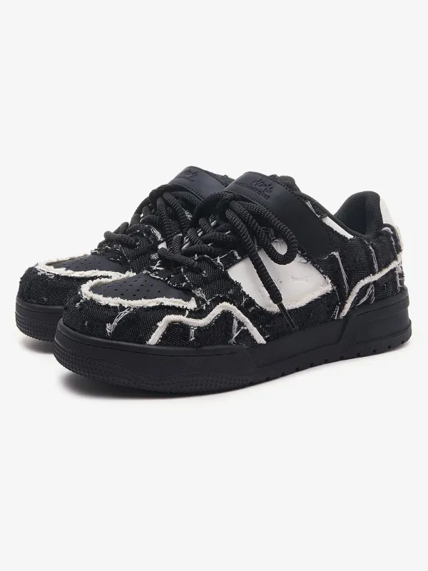 Retro Distressed Denim Patch Velcro Sneakers sold by Thesupermade