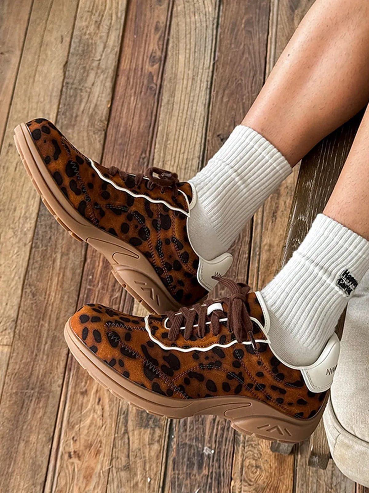 Retro Leopard Print Suede Racing Sneakers sold by Thesupermade product image thumbnail 3