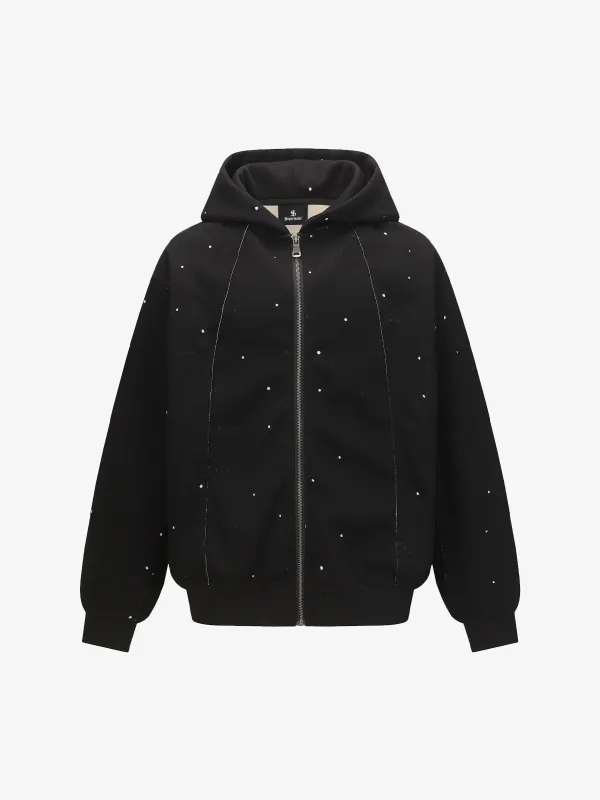 Rhinestone Embellished Zip-up Hooded Sweatshirt sold by Thesupermade