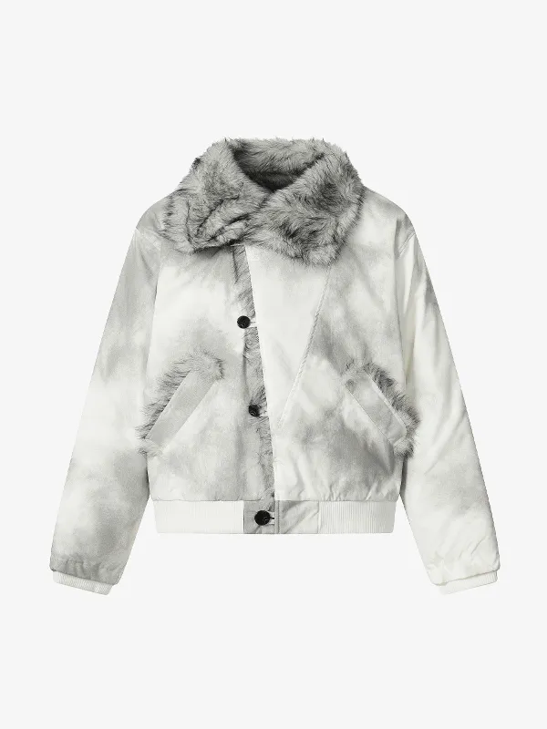 Vintage Dirty Dyed Washed Faux Fur Collar Padded Jacket sold by Thesupermade