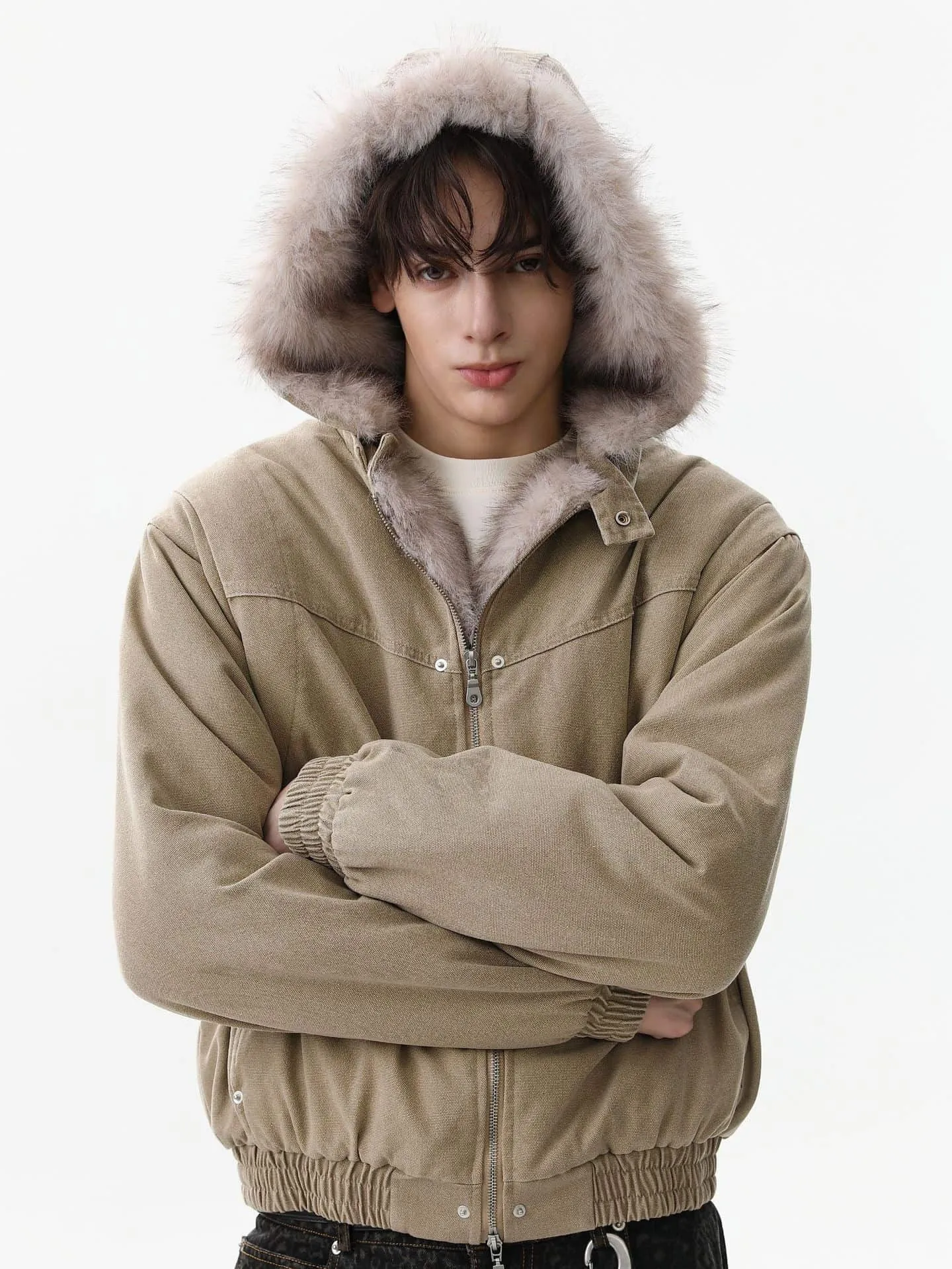 Street Outdoor Detachable Fur Collar Fleece Hooded Padded Jacket sold by Thesupermade product image thumbnail 5