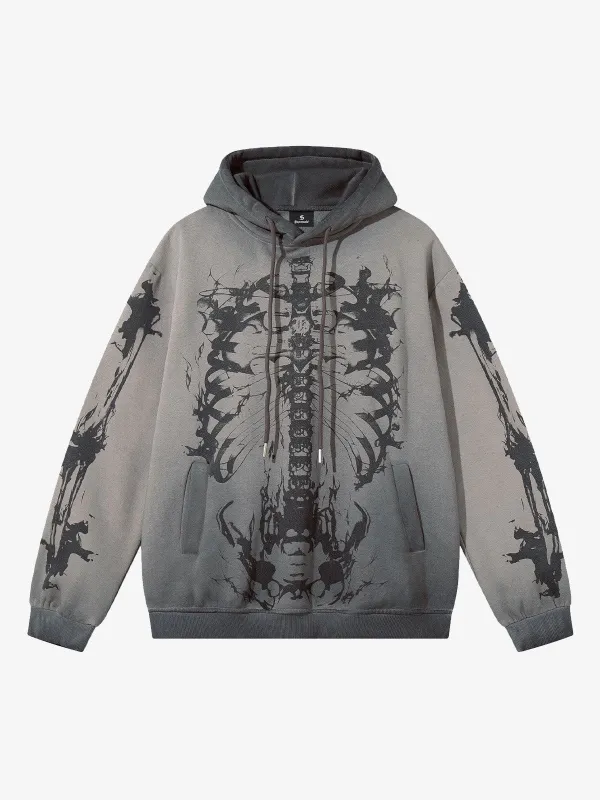 Street Washed Distressed Dark Skeletons Print Hoodie sold by Thesupermade