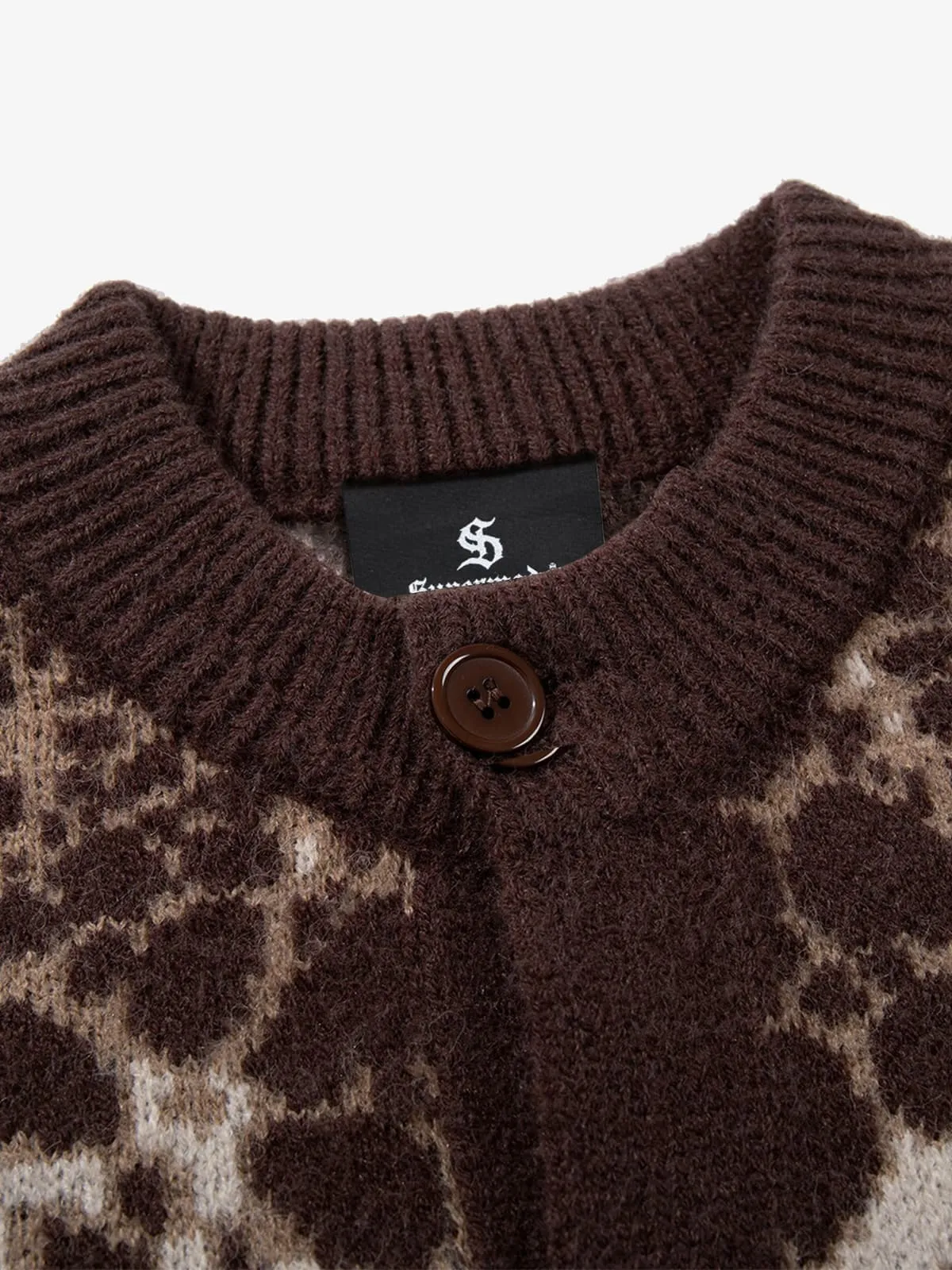 Vintage Skull Leopard Jacquard Knitted Cardigan sold by Thesupermade product image thumbnail 5