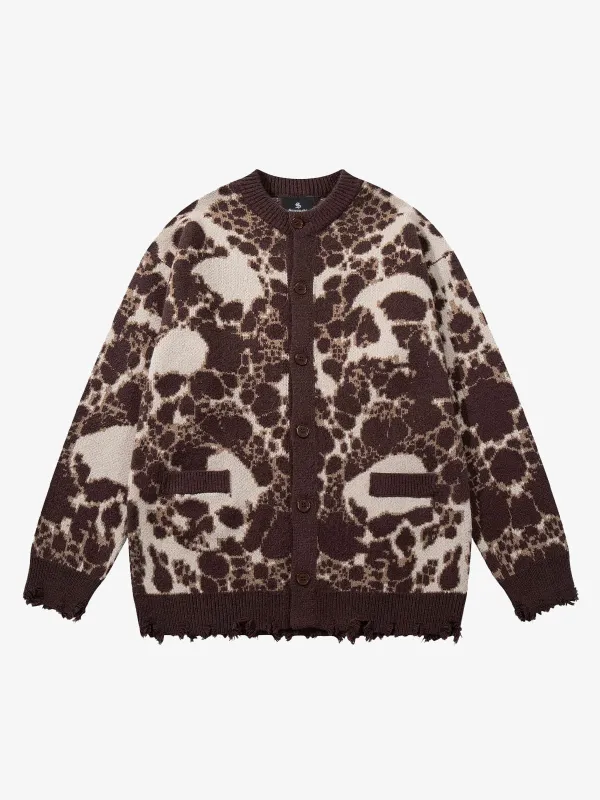Vintage Skull Leopard Jacquard Knitted Cardigan sold by Thesupermade