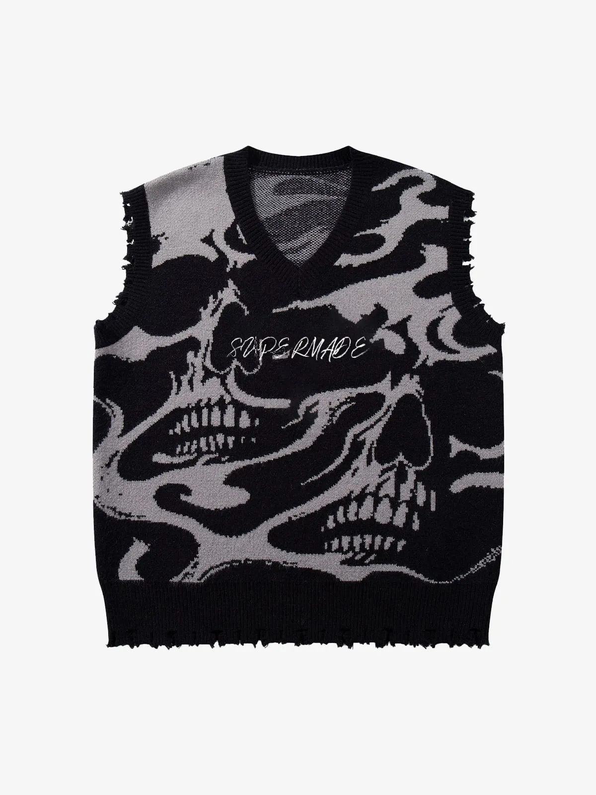 High Street Dark Skull Frayed-edge V-neck Sweater Vest sold by Thesupermade