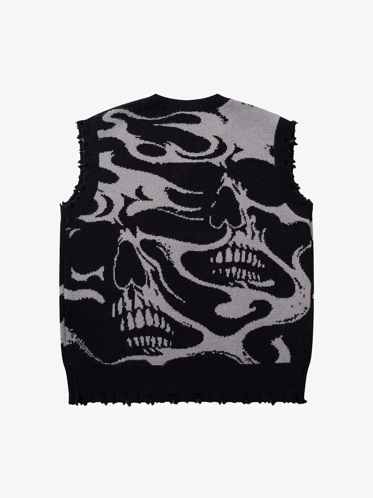 High Street Dark Skull Frayed-edge V-neck Sweater Vest sold by Thesupermade product image thumbnail 2