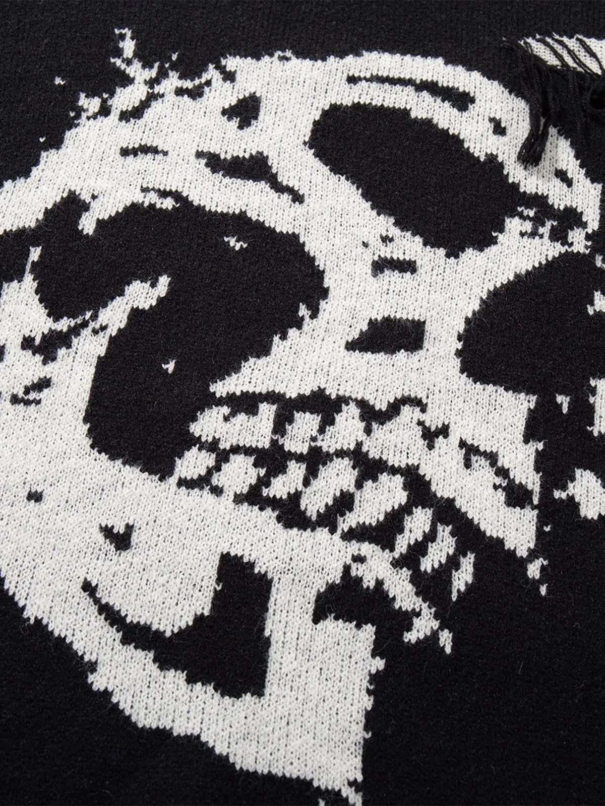 Hip-Hop Dark Skull Frayed-Edge Knit Sweater sold by Thesupermade product image thumbnail 5