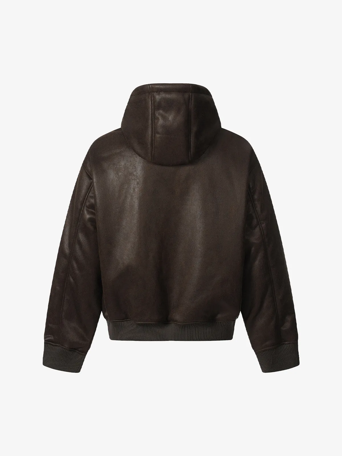 Vintage Leather Badge Fleece-lined Hooded Zip Bomber Jacket - 2547 sold by Thesupermade product image thumbnail 3